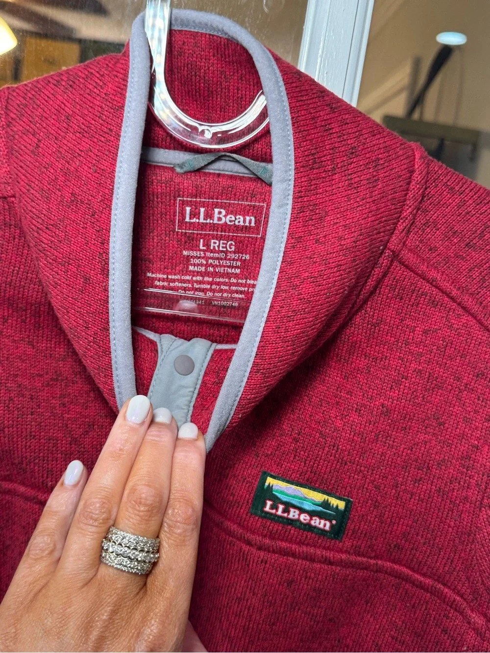 ♥️ NEW L.L. Bean Red Heathered Snap-Front Fleece Jacket with Gray Trim ♥️ - Picture 4 of 7